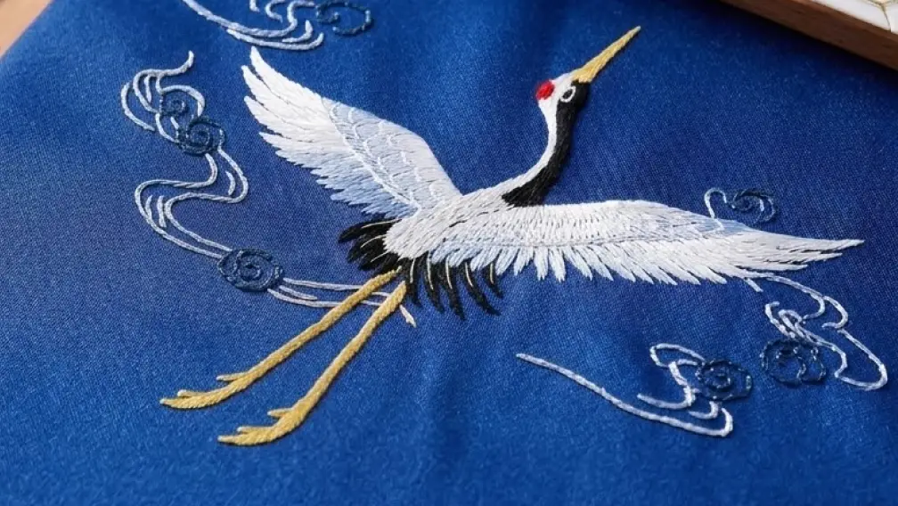 Haft, który leży płasko na jedwabiu