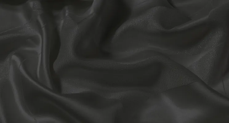 Black silk viscose velvet fabric with plush pile texture