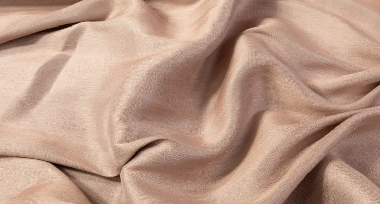 Oatmeal silk linen fabric swatch with warm natural tone